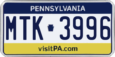 PA license plate MTK3996