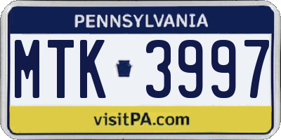 PA license plate MTK3997
