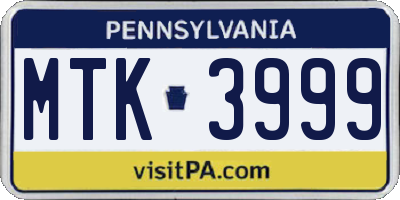 PA license plate MTK3999