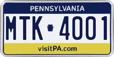 PA license plate MTK4001