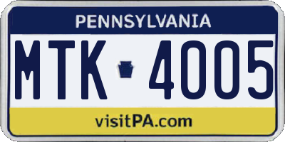 PA license plate MTK4005