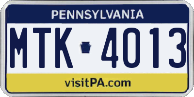 PA license plate MTK4013