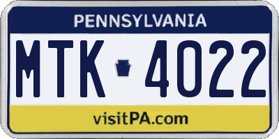 PA license plate MTK4022