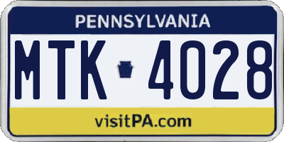 PA license plate MTK4028