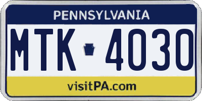 PA license plate MTK4030