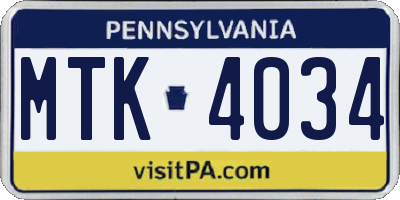 PA license plate MTK4034
