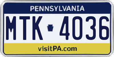 PA license plate MTK4036