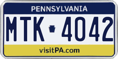 PA license plate MTK4042