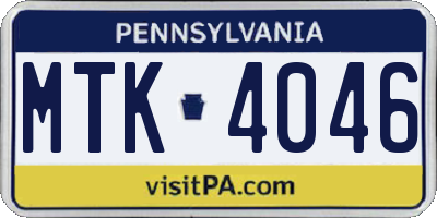 PA license plate MTK4046