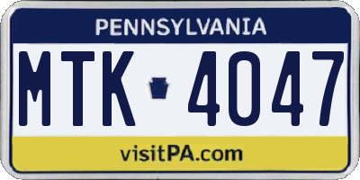PA license plate MTK4047