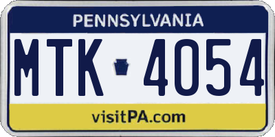 PA license plate MTK4054