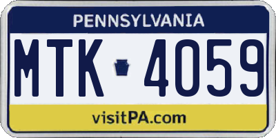 PA license plate MTK4059