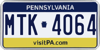 PA license plate MTK4064
