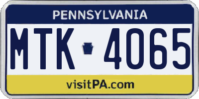PA license plate MTK4065