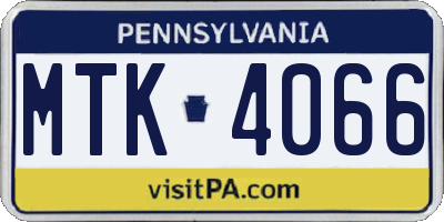 PA license plate MTK4066