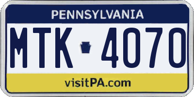 PA license plate MTK4070