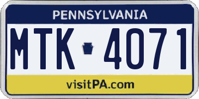 PA license plate MTK4071