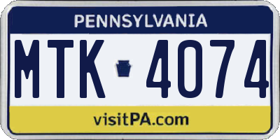 PA license plate MTK4074