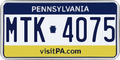 PA license plate MTK4075