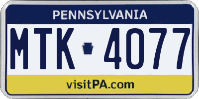 PA license plate MTK4077