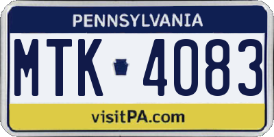 PA license plate MTK4083