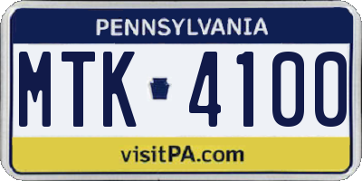 PA license plate MTK4100