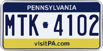 PA license plate MTK4102