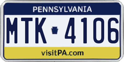 PA license plate MTK4106