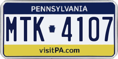 PA license plate MTK4107