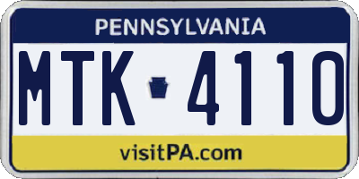 PA license plate MTK4110