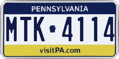 PA license plate MTK4114
