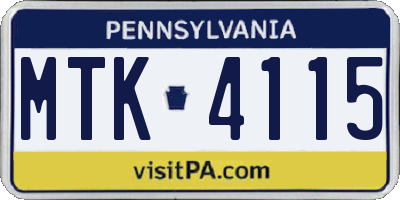 PA license plate MTK4115