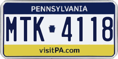 PA license plate MTK4118