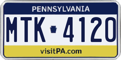 PA license plate MTK4120