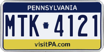 PA license plate MTK4121