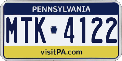 PA license plate MTK4122