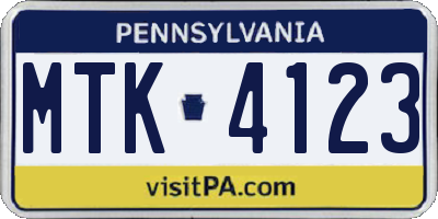 PA license plate MTK4123