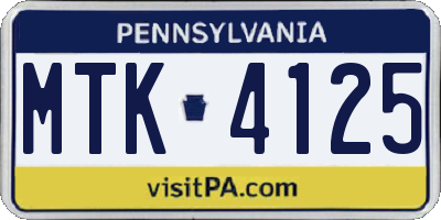 PA license plate MTK4125