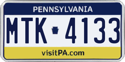 PA license plate MTK4133