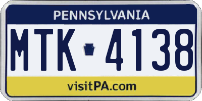 PA license plate MTK4138