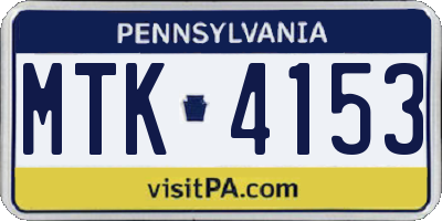 PA license plate MTK4153