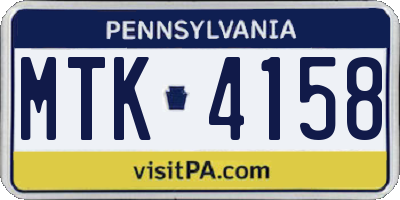 PA license plate MTK4158