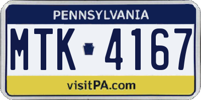 PA license plate MTK4167