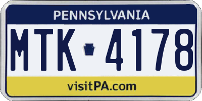 PA license plate MTK4178