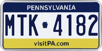 PA license plate MTK4182