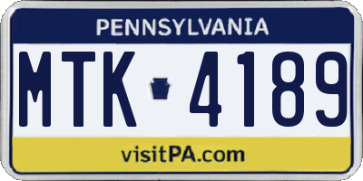 PA license plate MTK4189