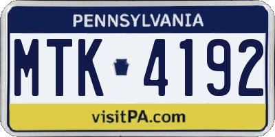PA license plate MTK4192