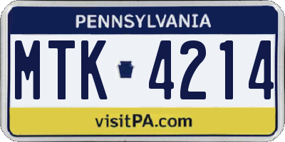 PA license plate MTK4214