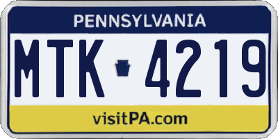 PA license plate MTK4219