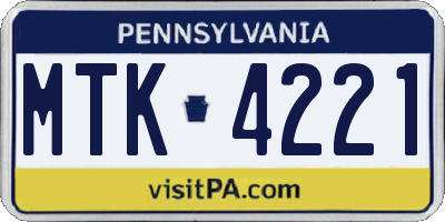 PA license plate MTK4221
